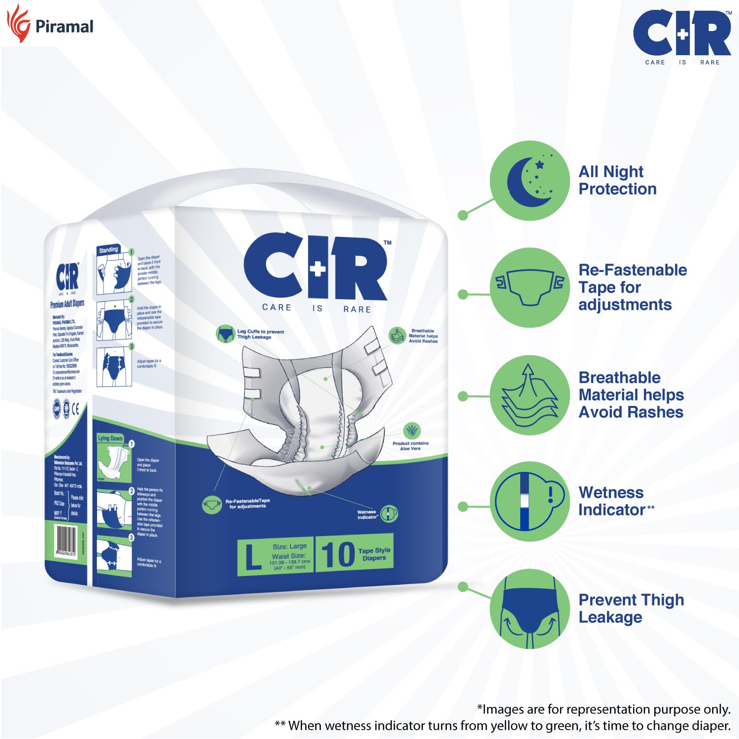 CIR Premium Adult Diapers - Large (40" - 55")