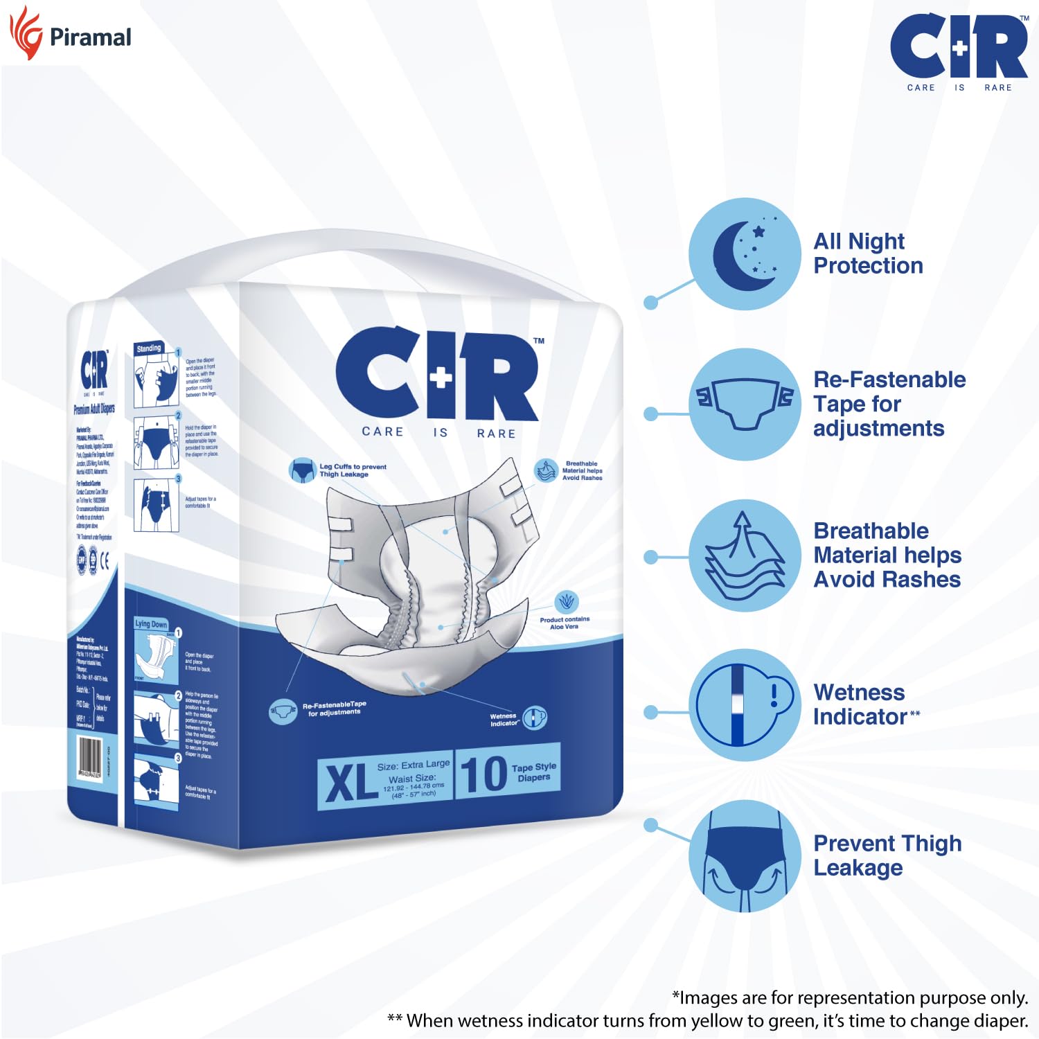 CIR Premium Adult Diapers - XL (48" - 57")