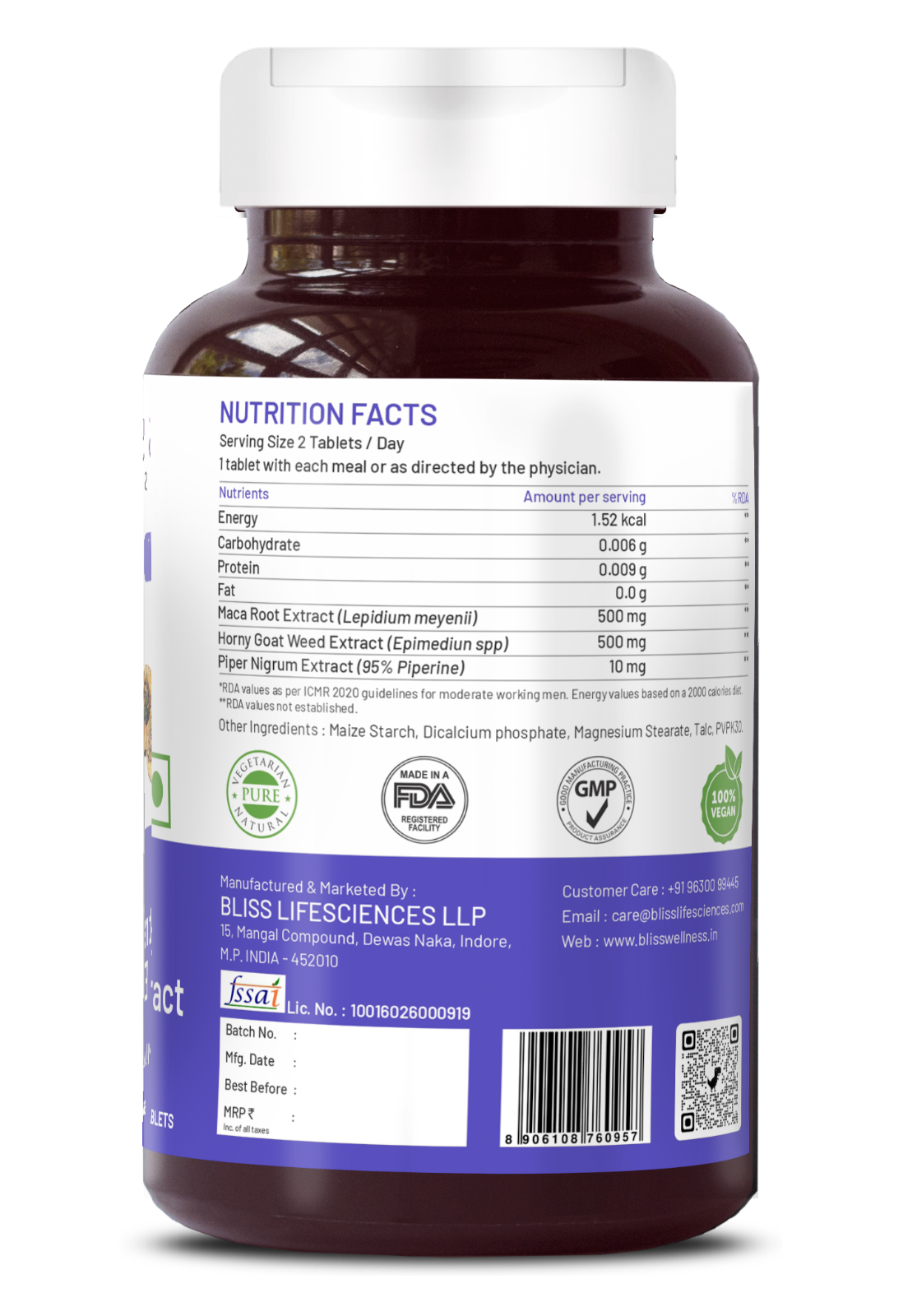 Bliss Welness Maca Root Extract + Horny Goat Weed Extract Tablets